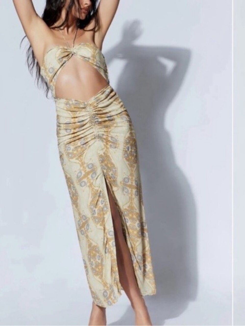 Meshki Arisa Halter Ruched Cutout Paisley Festival Resortwear Dress Size XL